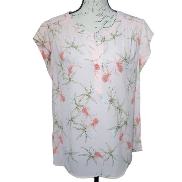 Daniel Rainn Ladies Size Large Pink Blush Floral Print V-Neck Blouse - Picture 1 of 6